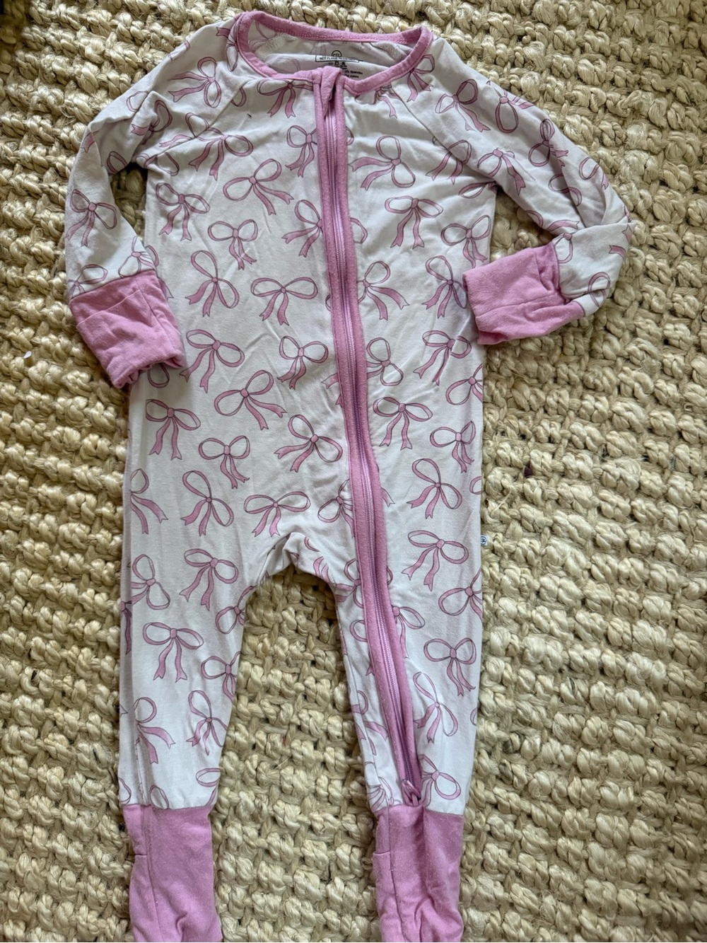 CADEN LANE Footed Pajamas - Pink Bow Print